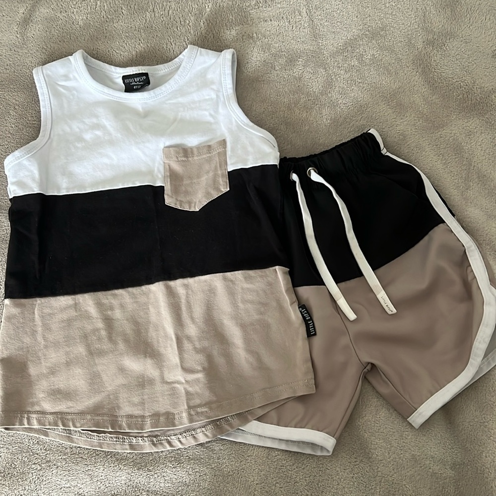 Little Bipsy swim trunks (polyester) and matching tank (cotton)